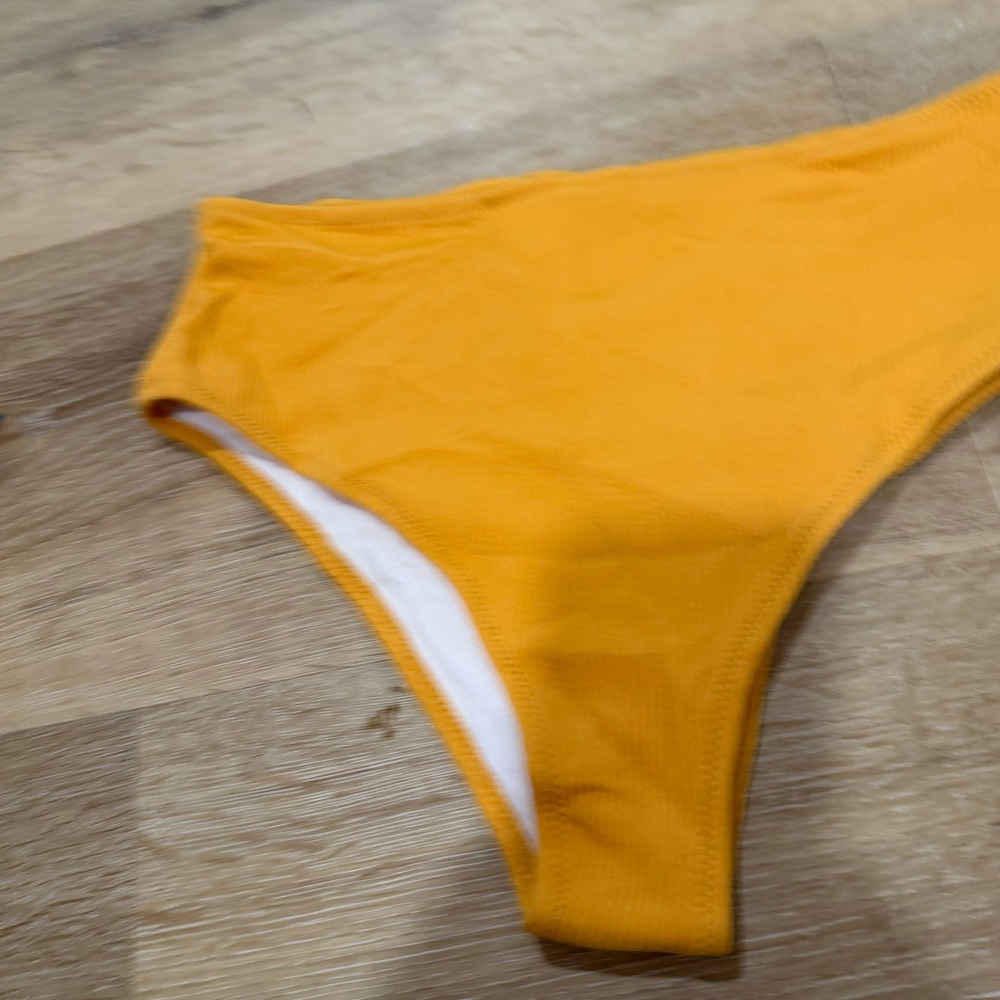 Mustard Yellow Ribbed High Waisted Bikini Bottoms Size Small Textured Swimwear